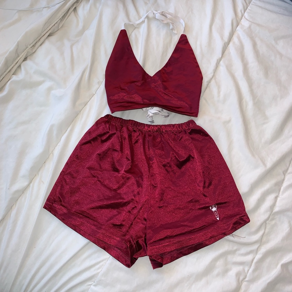 Maroon silk pajama set